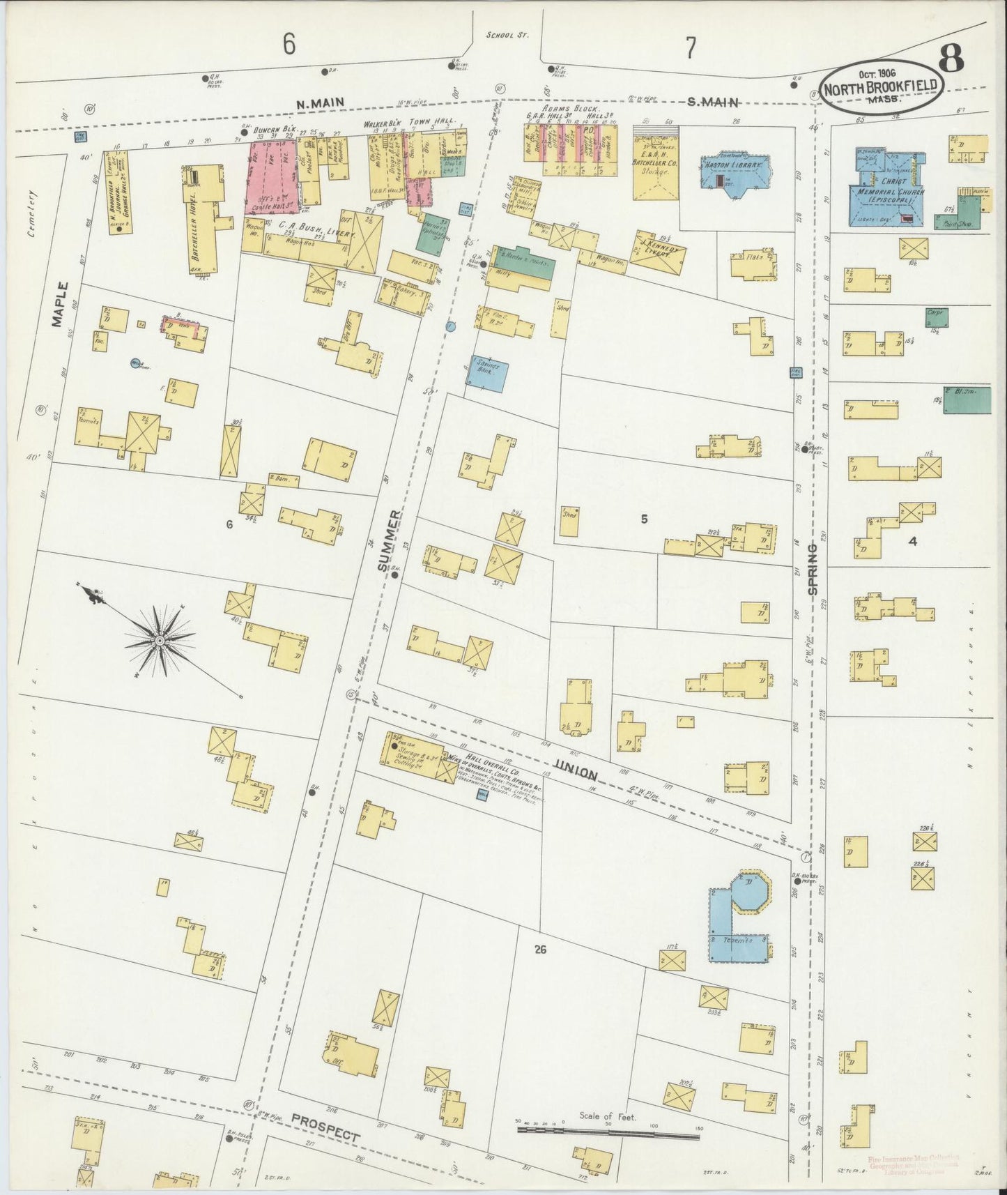 Sanborn Fire Insurance Map from North Brookfield, Worcester County, Massachusetts (1906), Sheet #0008 - Complete Map Set gallery image, historic Sanborn map, vintage wall art, Massachusetts Massachusetts