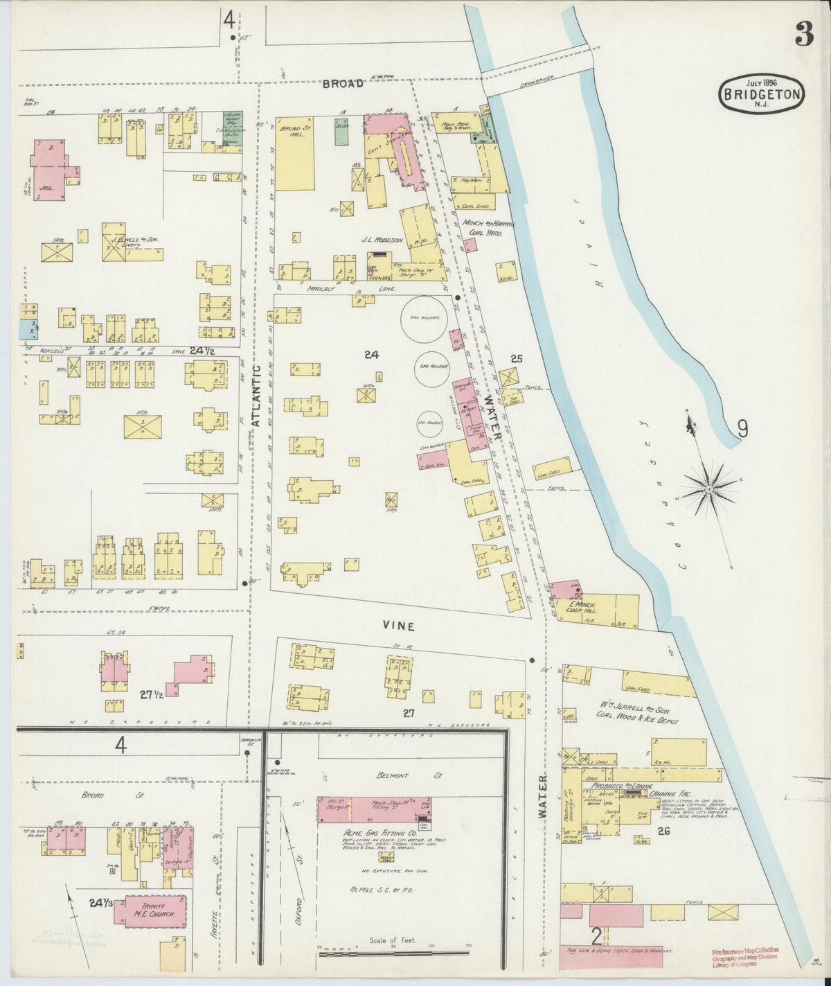 Sanborn Fire Insurance Map from Bridgeton, Cumberland County, New Jersey (1896), Sheet #0003 - Complete Map Set gallery image, historic Sanborn map, vintage wall art, New Jersey New Jersey