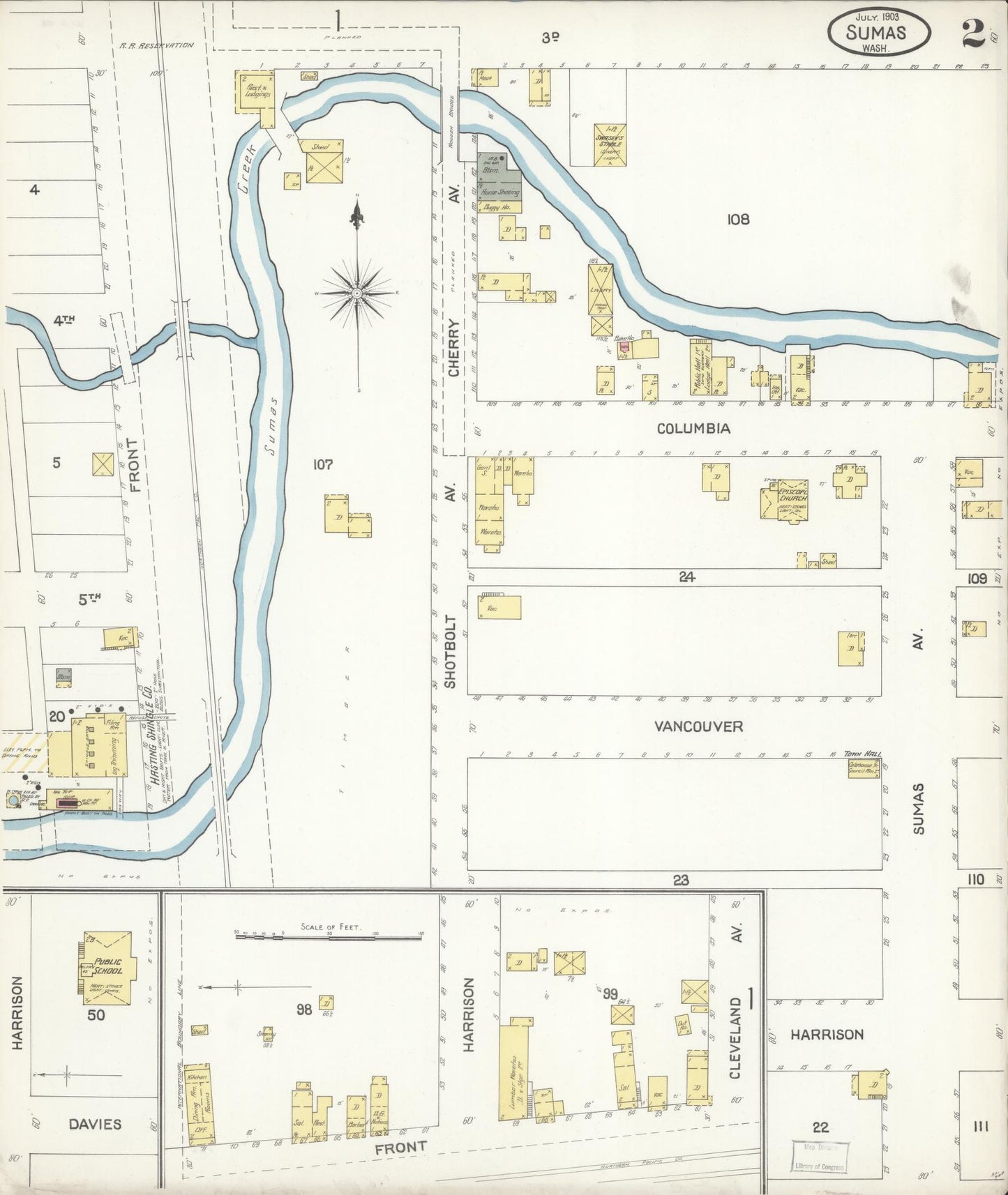 Sanborn Fire Insurance Map from Sumas, Whatcom County, Washington (1903), Sheet #0002 - Historic Sanborn Fire Insurance Map Print, vintage old map wall art, antique decor, genealogy gift, Washington Washington map