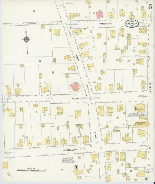 Sanborn Fire Insurance Map from Calhoun, Gordon County, Georgia (1911), Sheet #0005 - Historic Sanborn Fire Insurance Map Print, vintage old map wall art, antique decor, genealogy gift, Georgia Georgia map