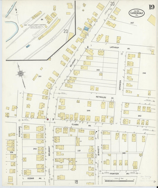 Sanborn Fire Insurance Map from Carbondale, Lackawanna County, Pennsylvania (1912), Sheet #0019 - Historic Sanborn Fire Insurance Map Print, vintage old map wall art, antique decor, genealogy gift, Pennsylvania Pennsylvania map
