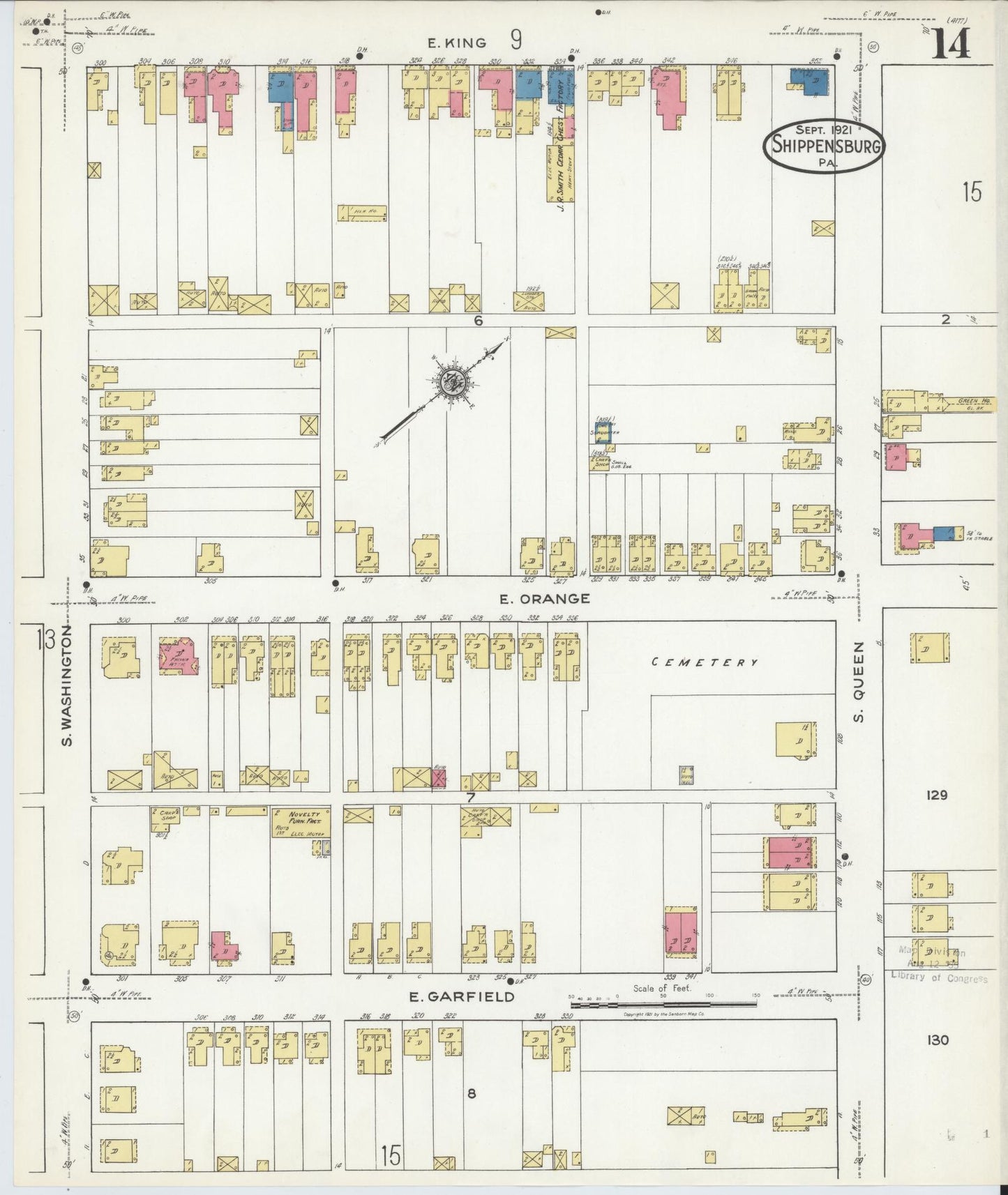 Sanborn Fire Insurance Map from Shippensburg, Cumberland And Franklin Counties, Pennsylvania (1921), Sheet #0014 - Historic Sanborn Fire Insurance Map Print, vintage old map wall art, antique decor, genealogy gift, Counties Pennsylvania map