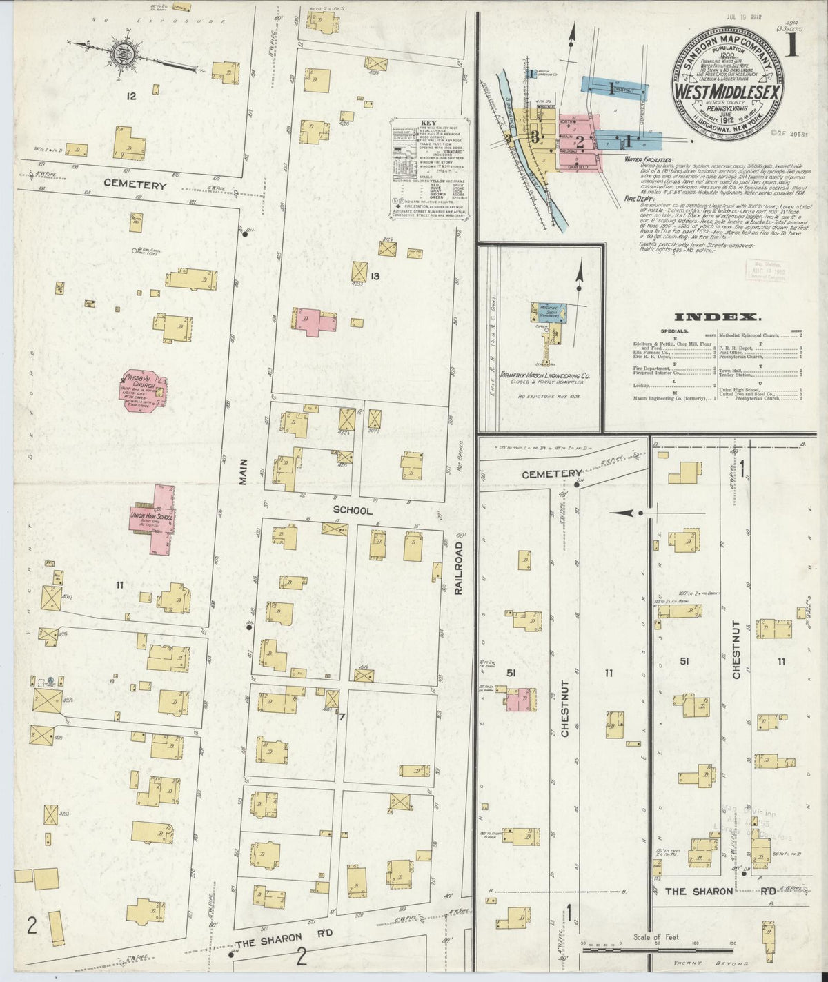Sanborn Fire Insurance Map from West Middlesex, Mercer County, Pennsylvania (1912), Sheet #0001 - Historic Sanborn Fire Insurance Map Print, vintage old map wall art, antique decor, genealogy gift, Pennsylvania Pennsylvania map