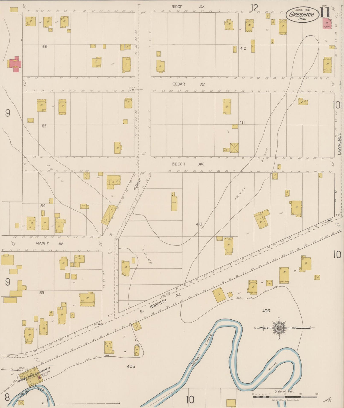 Sanborn Fire Insurance Map from Gresham, Multnomah County, Oregon (1922), Sheet #0011 - Historic Sanborn Fire Insurance Map Print, vintage old map wall art, antique decor, genealogy gift, Oregon Oregon map