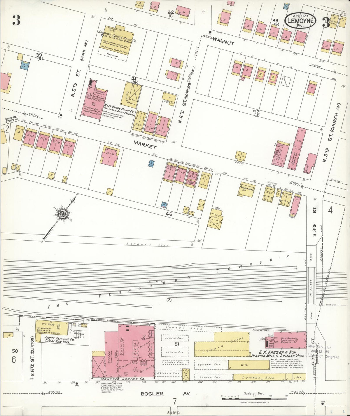 Sanborn Fire Insurance Map from Lemoyne, Cumberland County, Pennsylvania (1923), Sheet #0003 - Historic Sanborn Fire Insurance Map Print, vintage old map wall art, antique decor, genealogy gift, Pennsylvania Pennsylvania map