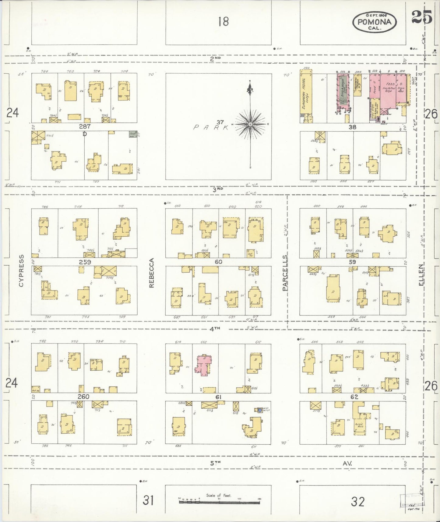 Sanborn Fire Insurance Map from Pomona, Los Angeles County, California (1906), Sheet #0025 - Complete Map Set gallery image, historic Sanborn map, vintage wall art, California California