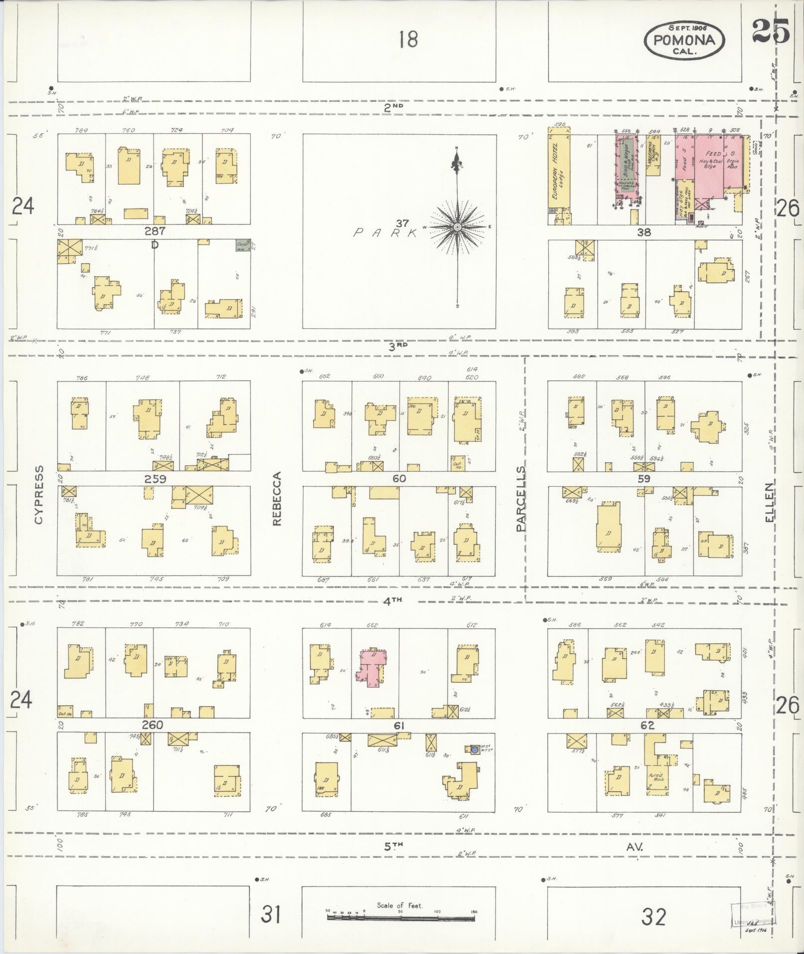 Sanborn Fire Insurance Map from Pomona, Los Angeles County, California (1906), Sheet #0025 - Complete Map Set gallery image, historic Sanborn map, vintage wall art, California California