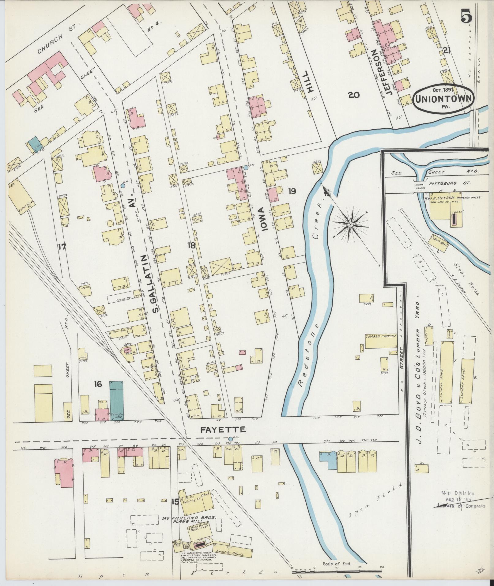 Sanborn Fire Insurance Map from Uniontown, Fayette County, Pennsylvania (1891), Sheet #0005 - Complete Map Set gallery image, historic Sanborn map, vintage wall art, Pennsylvania Pennsylvania