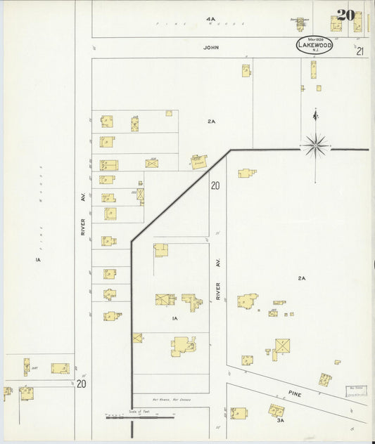 Sanborn Fire Insurance Map from Lakewood, Ocean County, New Jersey (1909), Sheet #0020 - Historic Sanborn Fire Insurance Map Print, vintage old map wall art, antique decor, genealogy gift, New Jersey New Jersey map