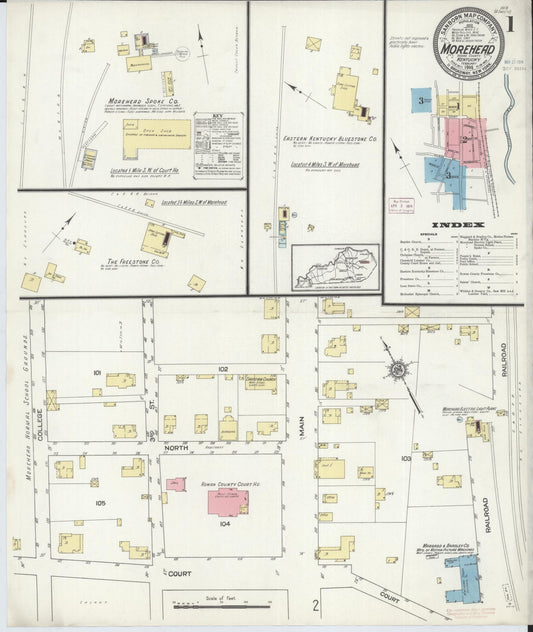 Sanborn Fire Insurance Map from Morehead, Rowan County, Kentucky (1914), Sheet #0001 - Historic Sanborn Fire Insurance Map Print, vintage old map wall art, antique decor, genealogy gift, Kentucky Kentucky map