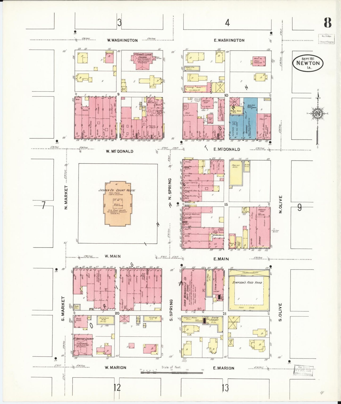 Sanborn Fire Insurance Map from Newton, Jasper County, Iowa (1911), Sheet #0008 - Historic Sanborn Fire Insurance Map Print