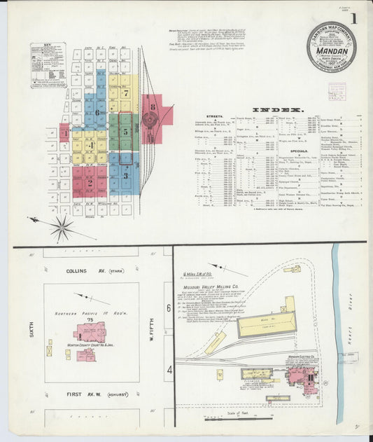 Sanborn Fire Insurance Map from Mandan, Morton County, North Dakota (1907), Sheet #0001 - Historic Sanborn Fire Insurance Map Print, vintage old map wall art, antique decor, genealogy gift, North Dakota North Dakota map