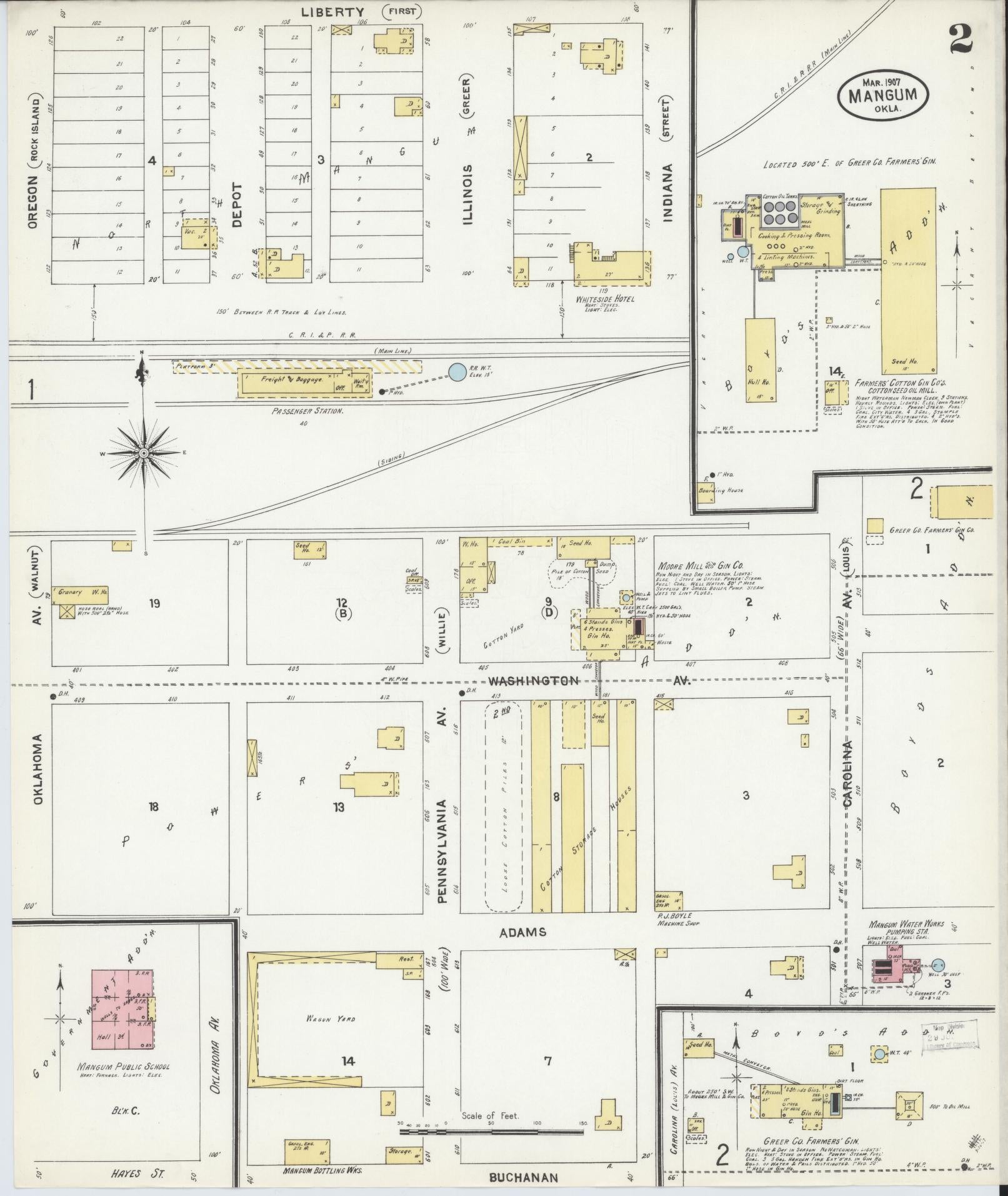 Sanborn Fire Insurance Map from Mangum, Greer County, Oklahoma (1907), Sheet #0002 - Complete Map Set gallery image, historic Sanborn map, vintage wall art, Oklahoma Oklahoma