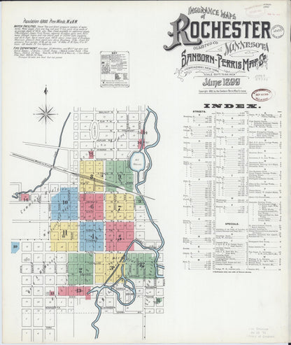 Sanborn Fire Insurance Map from Rochester, Olmsted County, Minnesota (1899), Sheet #0001 - Complete Map Set gallery image, historic Sanborn map, vintage wall art, Minnesota Minnesota