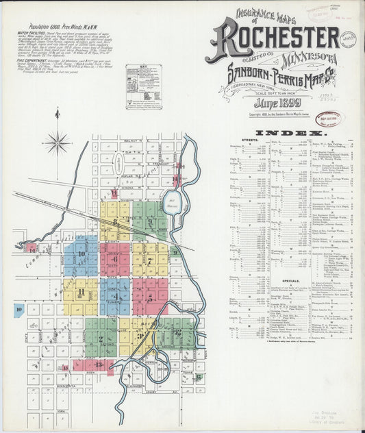 Sanborn Fire Insurance Map from Rochester, Olmsted County, Minnesota (1899), Sheet #0001 - Complete Map Set gallery image, historic Sanborn map, vintage wall art, Minnesota Minnesota