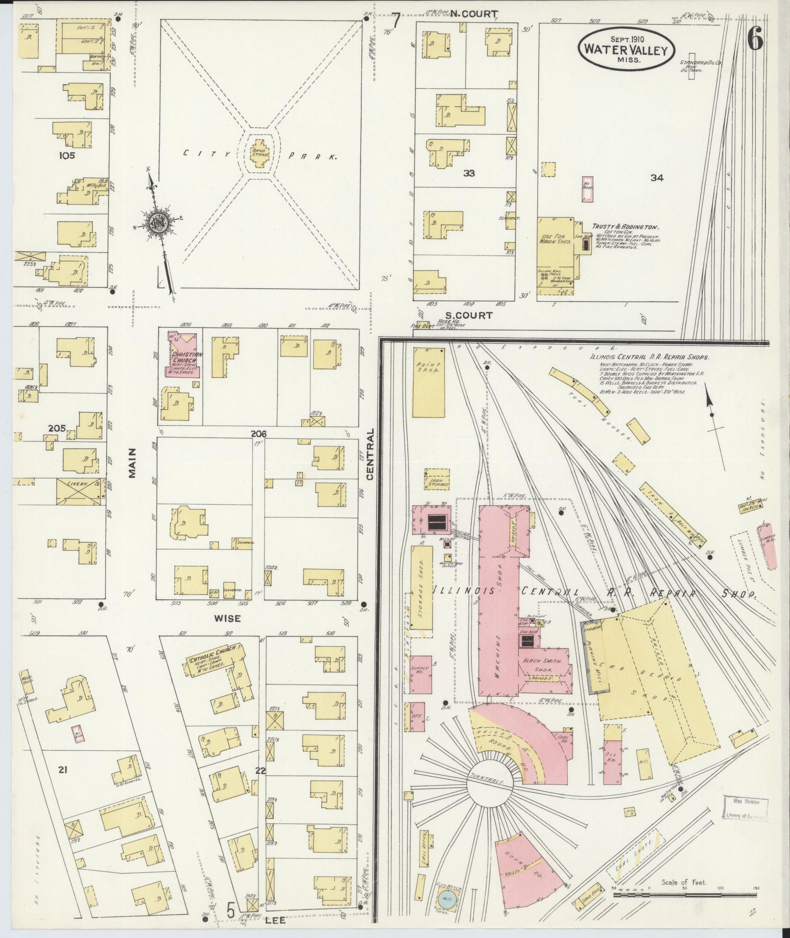 Sanborn Fire Insurance Map from Water Valley, Yalobusha County, Mississippi (1910), Sheet #0006 - Historic Sanborn Fire Insurance Map Print, vintage old map wall art, antique decor, genealogy gift, Mississippi Mississippi map