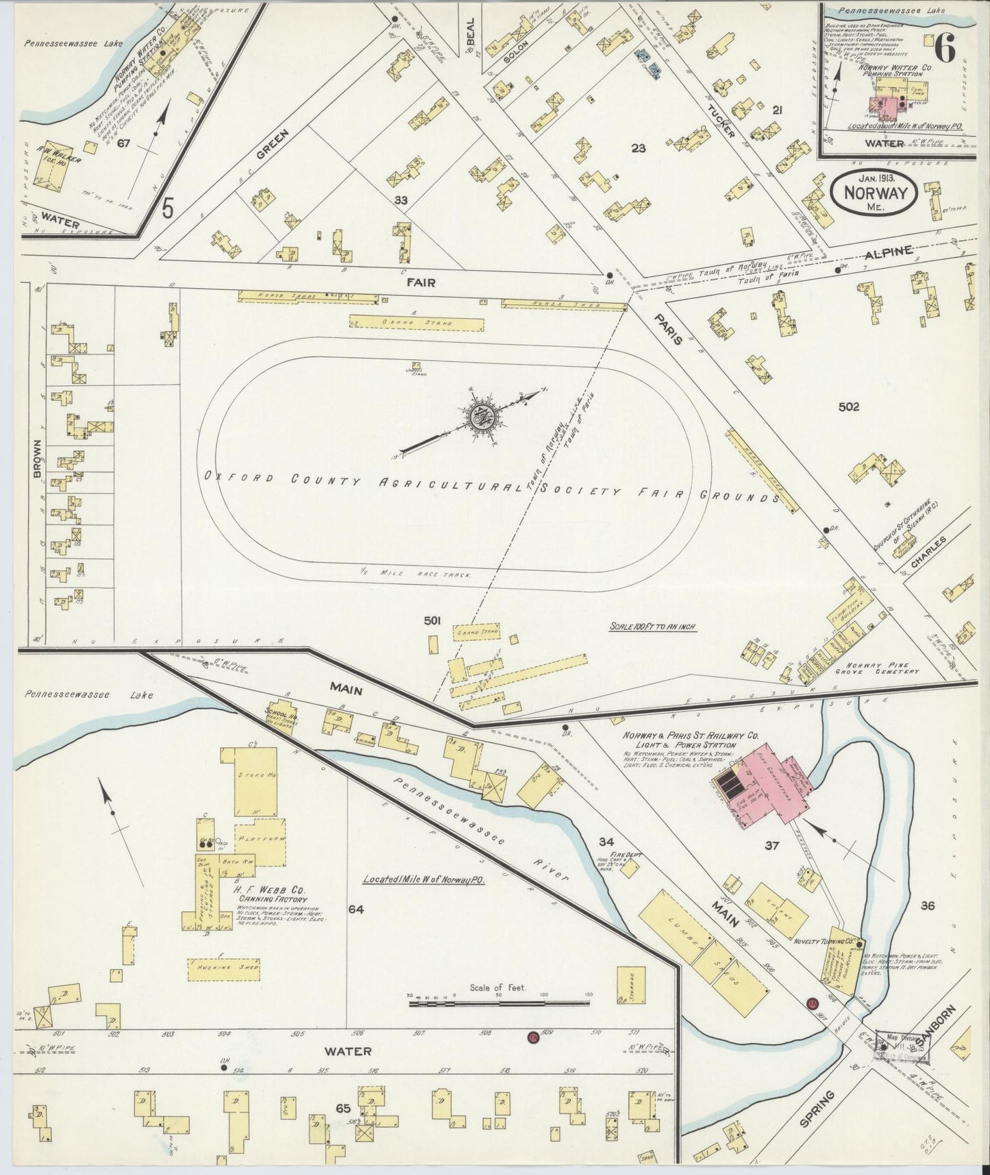 Sanborn Fire Insurance Map from Norway, Oxford County, Maine (1913), Sheet #0006 - Complete Map Set gallery image, historic Sanborn map, vintage wall art, Maine Maine
