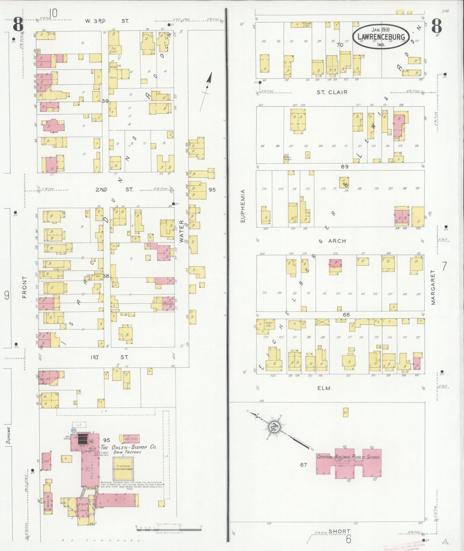 Sanborn Fire Insurance Map from Lawrenceburg, Dearborn County, Indiana (1931), Sheet #0008 - Complete Map Set gallery image, historic Sanborn map, vintage wall art, Indiana Indiana