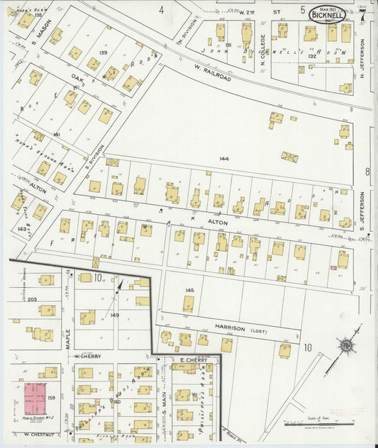Sanborn Fire Insurance Map from Bicknell, Knox County, Indiana (1921), Sheet #0007 - Historic Sanborn Fire Insurance Map Print, vintage old map wall art, antique decor, genealogy gift, Indiana Indiana map