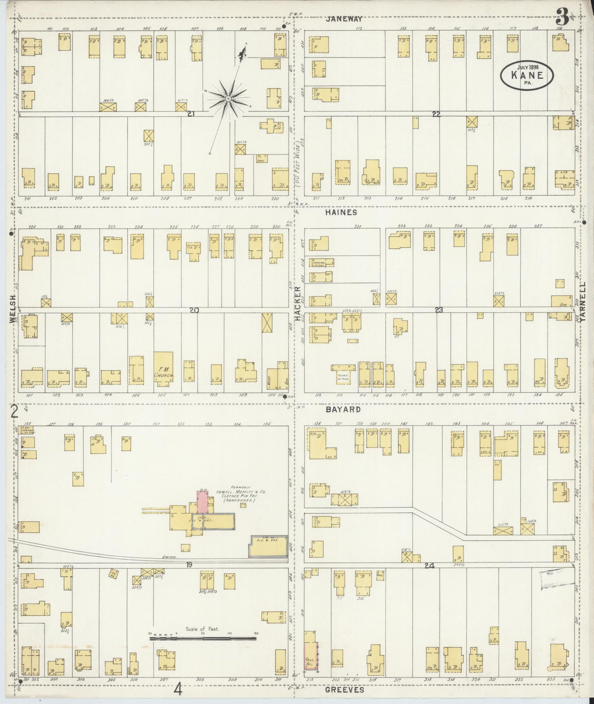 Sanborn Fire Insurance Map from Kane, McKean County, Pennsylvania (1898), Sheet #0003 - Historic Sanborn Fire Insurance Map Print, vintage old map wall art, antique decor, genealogy gift, Pennsylvania Pennsylvania map