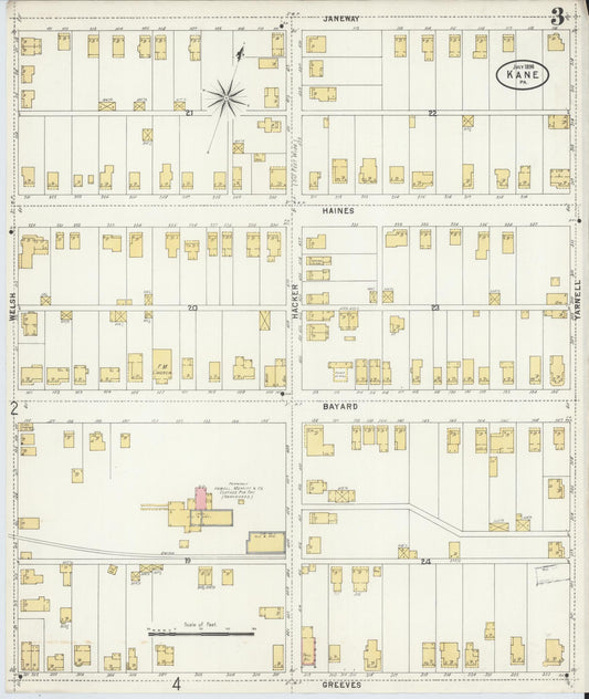 Sanborn Fire Insurance Map from Kane, McKean County, Pennsylvania (1898), Sheet #0003 - Historic Sanborn Fire Insurance Map Print, vintage old map wall art, antique decor, genealogy gift, Pennsylvania Pennsylvania map