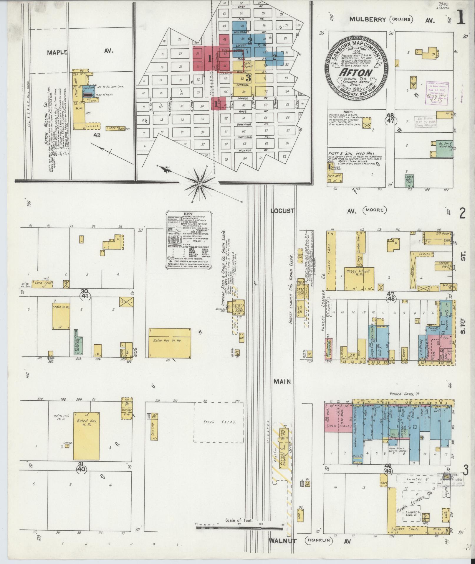 Sanborn Fire Insurance Map from Afton, Ottawa County, Oklahoma. (1905) – Historic Sanborn Fire Insurance Map Print