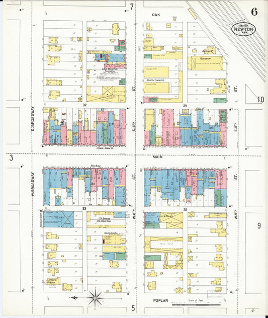 Sanborn Fire Insurance Map from Newton, Harvey County, Kansas (1901), Sheet #0006 - Historic Sanborn Fire Insurance Map Print, vintage old map wall art, antique decor, genealogy gift, Kansas Kansas map