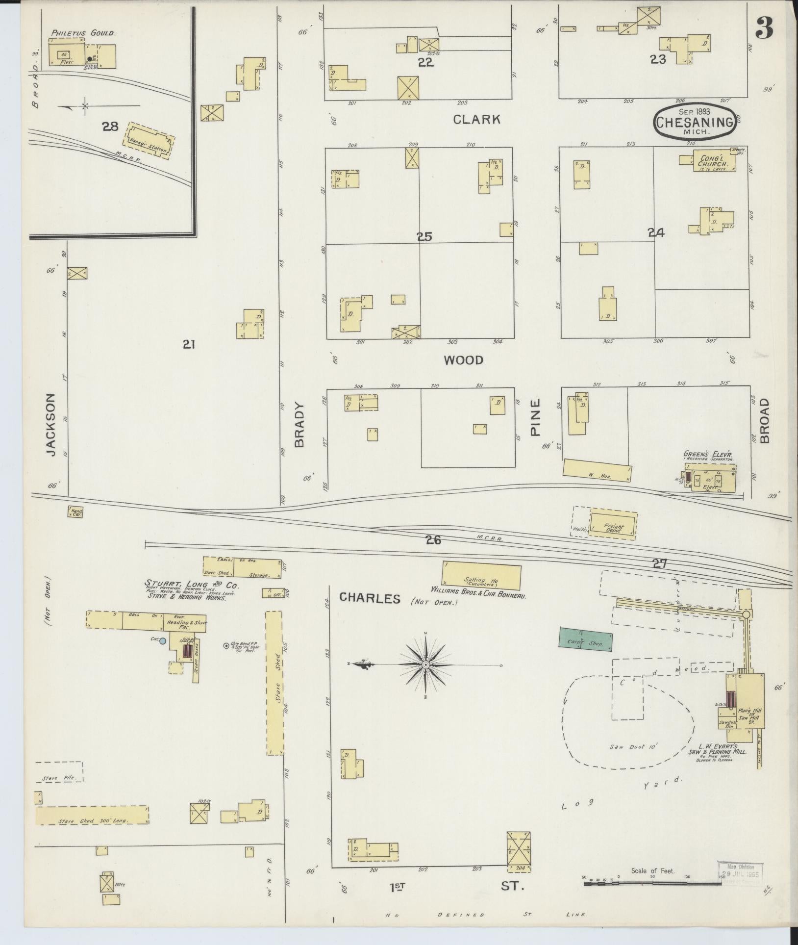 Sanborn Fire Insurance Map from Chesaning, Saginaw County, Michigan (1893), Sheet #0003 - Complete Map Set gallery image, historic Sanborn map, vintage wall art, Michigan Michigan