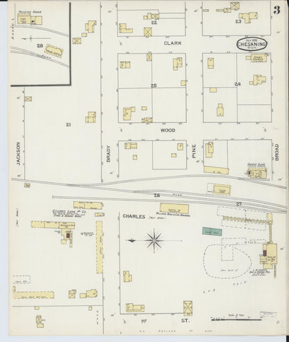 Sanborn Fire Insurance Map from Chesaning, Saginaw County, Michigan (1893), Sheet #0003 - Complete Map Set gallery image, historic Sanborn map, vintage wall art, Michigan Michigan