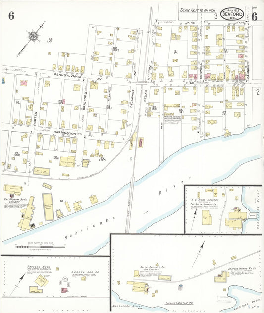 Sanborn Fire Insurance Map from Seaford, Sussex County, Delaware (1923), Sheet #0006 - Historic Sanborn Fire Insurance Map Print, vintage old map wall art, antique decor, genealogy gift, Delaware Delaware map