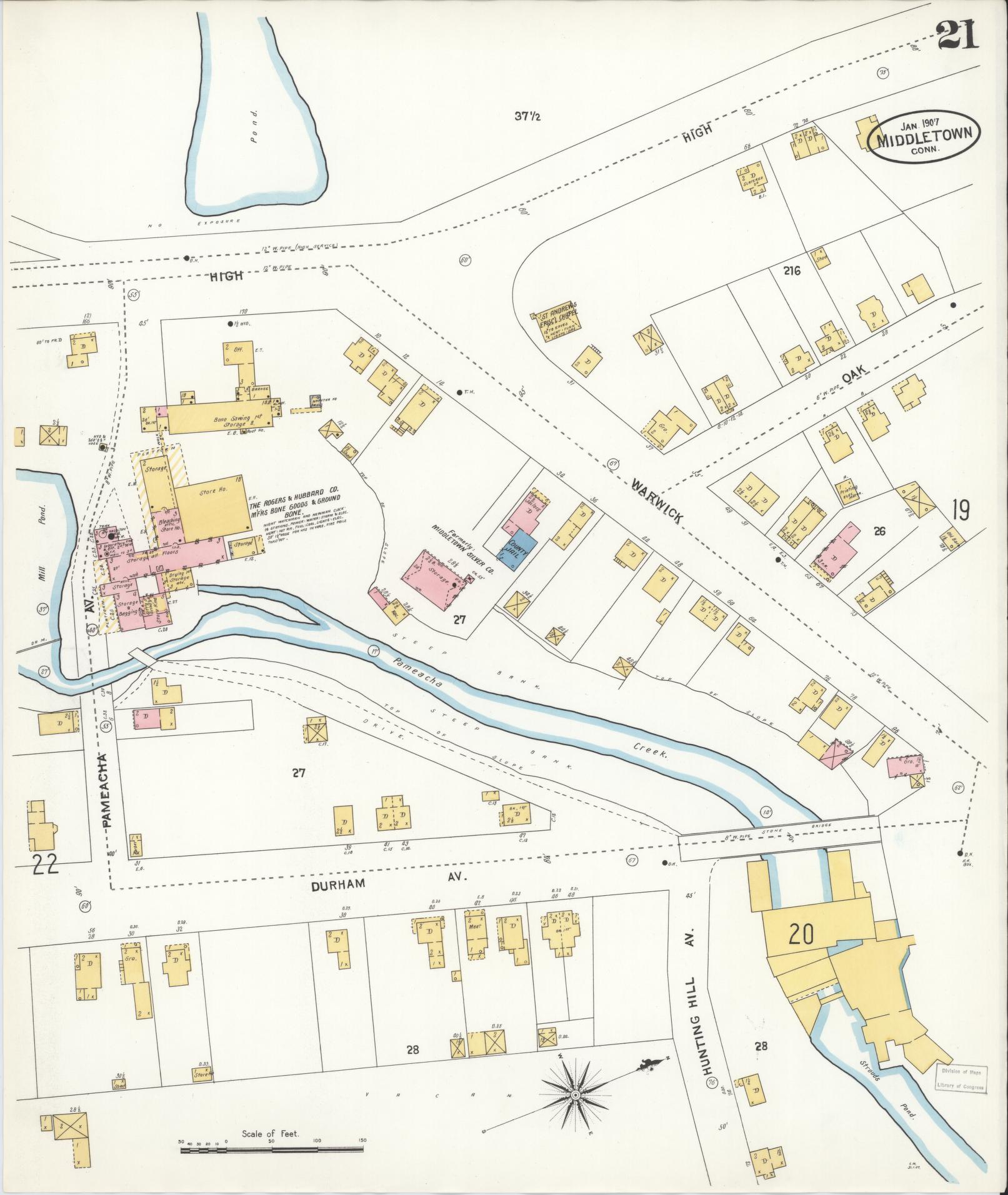 Sanborn Fire Insurance Map from Middletown, Middlesex County, Connecticut (1907), Sheet #0021 - Complete Map Set gallery image, historic Sanborn map, vintage wall art, Connecticut Connecticut