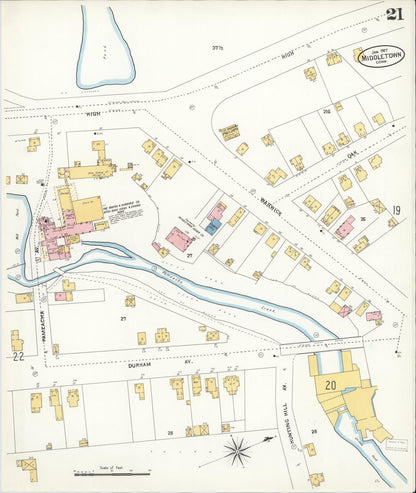 Sanborn Fire Insurance Map from Middletown, Middlesex County, Connecticut (1907), Sheet #0021 - Complete Map Set gallery image, historic Sanborn map, vintage wall art, Connecticut Connecticut