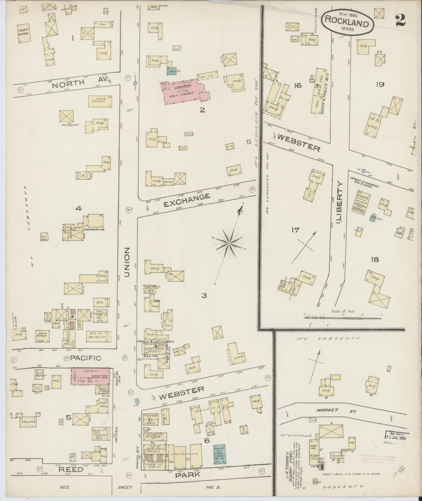 Sanborn Fire Insurance Map from Rockland, Plymouth County, Massachusetts (1885), Sheet #0002 - Complete Map Set gallery image, historic Sanborn map, vintage wall art, Massachusetts Massachusetts