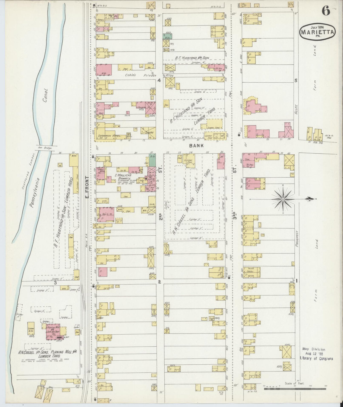 Sanborn Fire Insurance Map from Marietta, Lancaster County, Pennsylvania (1896), Sheet #0006 - Historic Sanborn Fire Insurance Map Print, vintage old map wall art, antique decor, genealogy gift, Pennsylvania Pennsylvania map