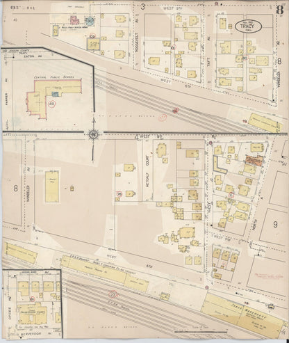 Sanborn Fire Insurance Map from Tracy, San Joaquin County, California (1945), Sheet #0008 - Complete Map Set gallery image, historic Sanborn map, vintage wall art, California California