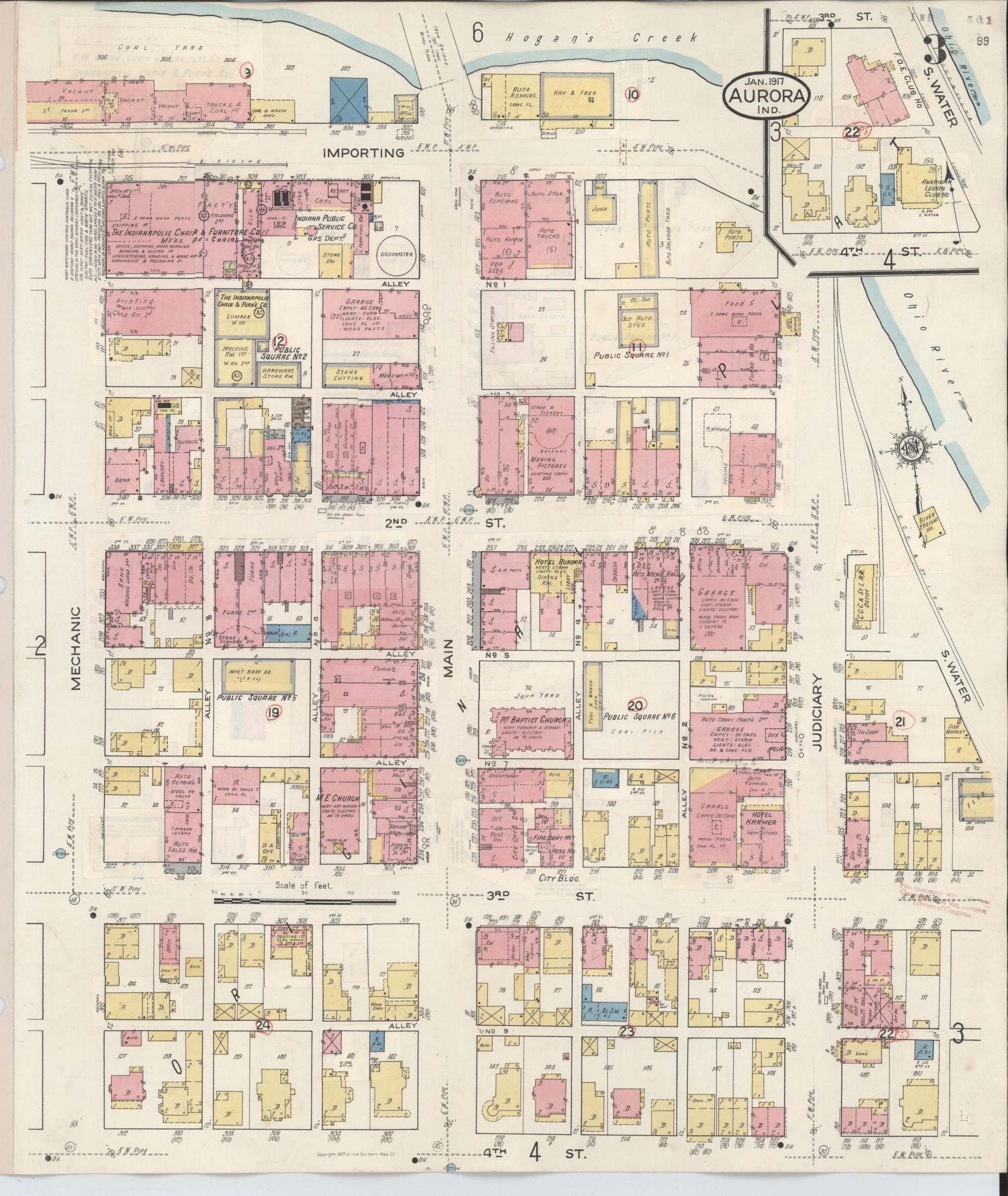 Sanborn Fire Insurance Map from Aurora, Dearborn County, Indiana (1935), Sheet #0003 - Complete Map Set gallery image, historic Sanborn map, vintage wall art, Indiana Indiana