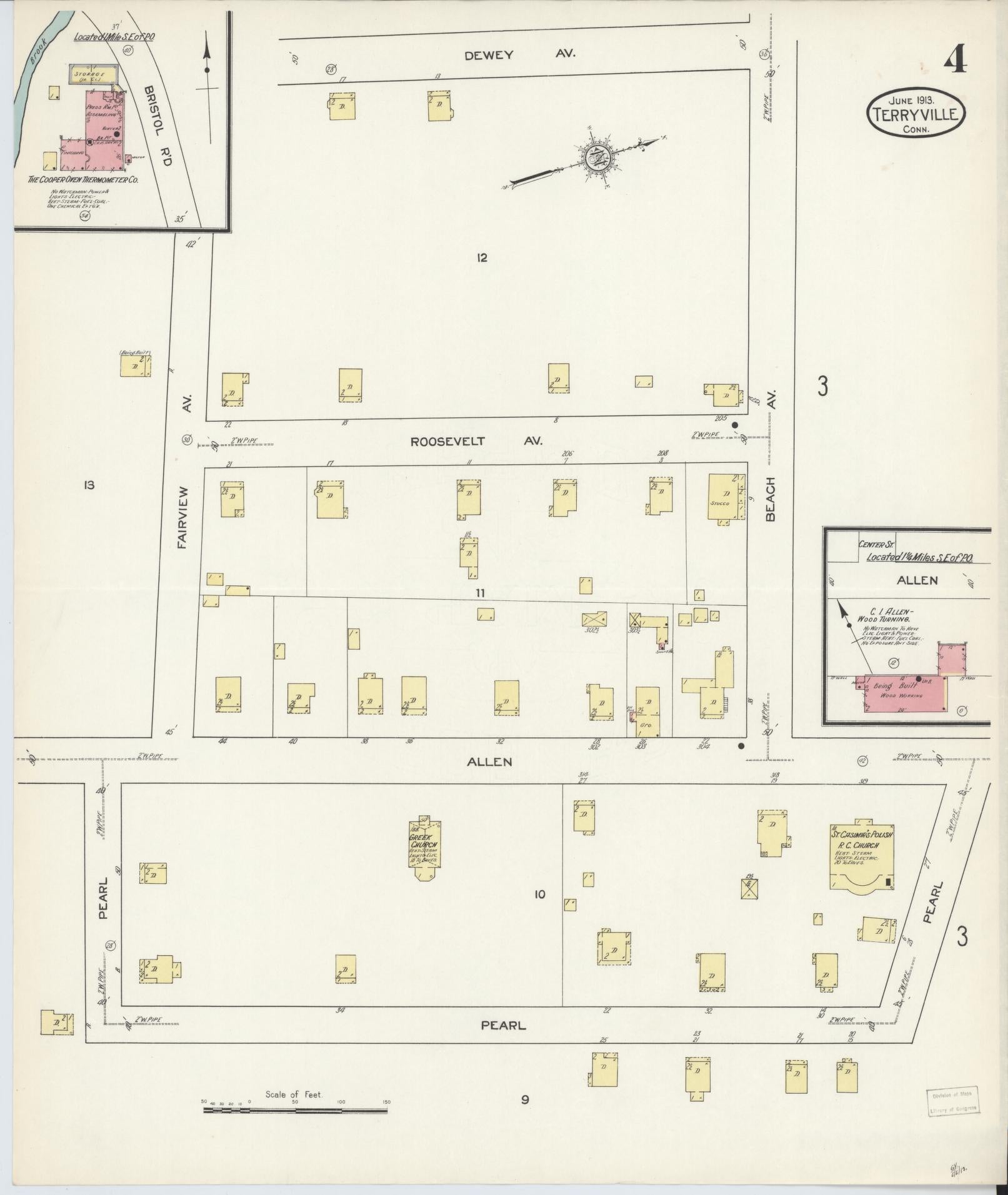 Sanborn Fire Insurance Map from Terryville, Litchfield County, Connecticut (1913), Sheet #0004 - Complete Map Set gallery image, historic Sanborn map, vintage wall art, Connecticut Connecticut