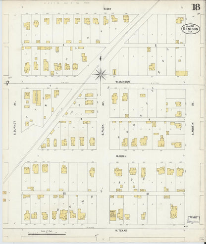 Sanborn Fire Insurance Map from Denison, Grayson County, Texas (1903), Sheet #0018 - Historic Sanborn Fire Insurance Map Print, vintage old map wall art, antique decor, genealogy gift, Texas Texas map