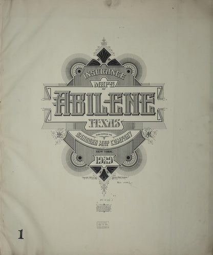 Sanborn Fire Insurance Map from Abilene, Taylor County, Texas (1929), Sheet #0001 - Historic Sanborn Fire Insurance Map Print, vintage old map wall art, antique decor, genealogy gift, Texas Texas map