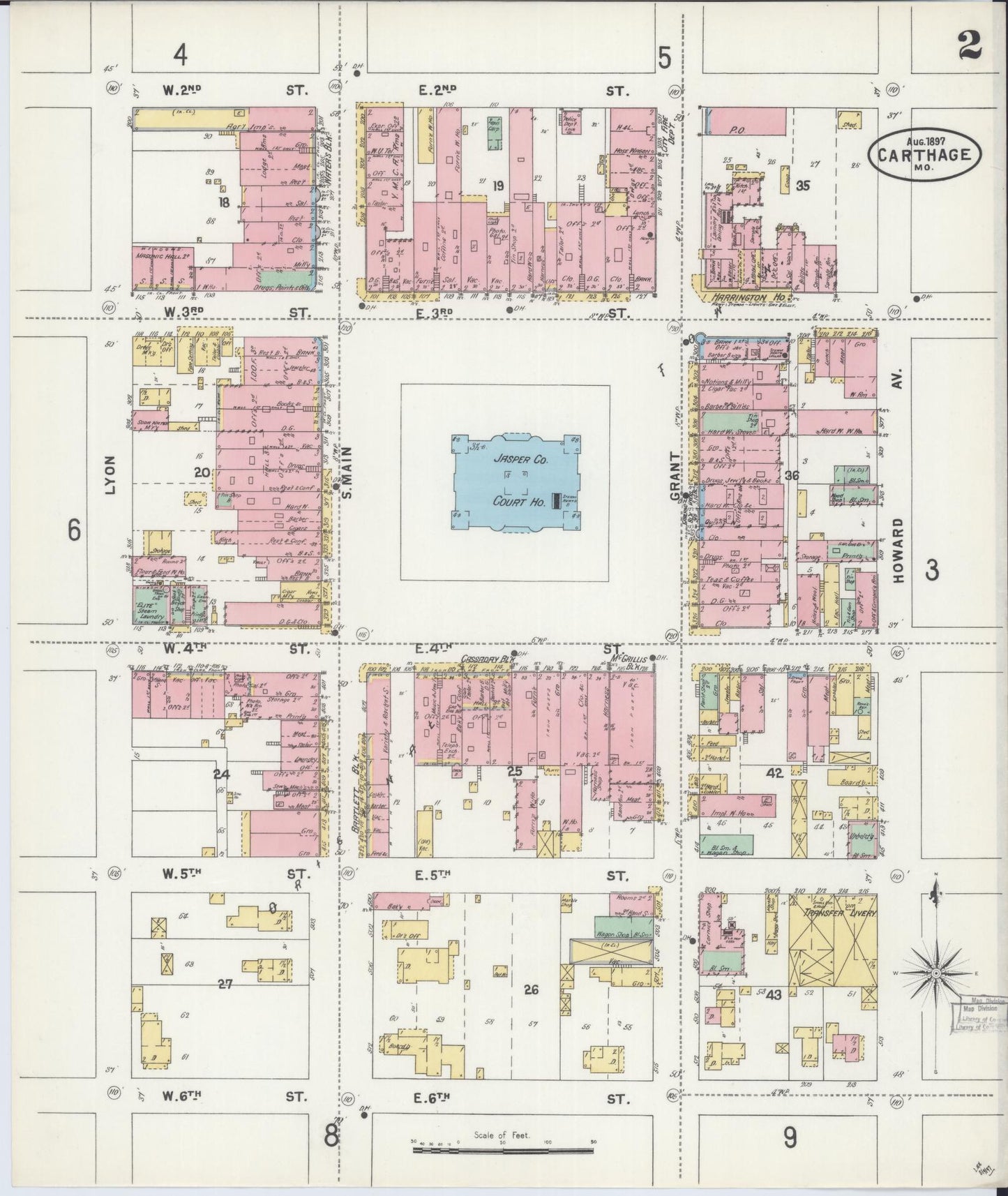 Sanborn Fire Insurance Map from Carthage, Jasper County, Missouri (1897), Sheet #0002 - Historic Sanborn Fire Insurance Map Print, vintage old map wall art, antique decor, genealogy gift, Missouri Missouri map