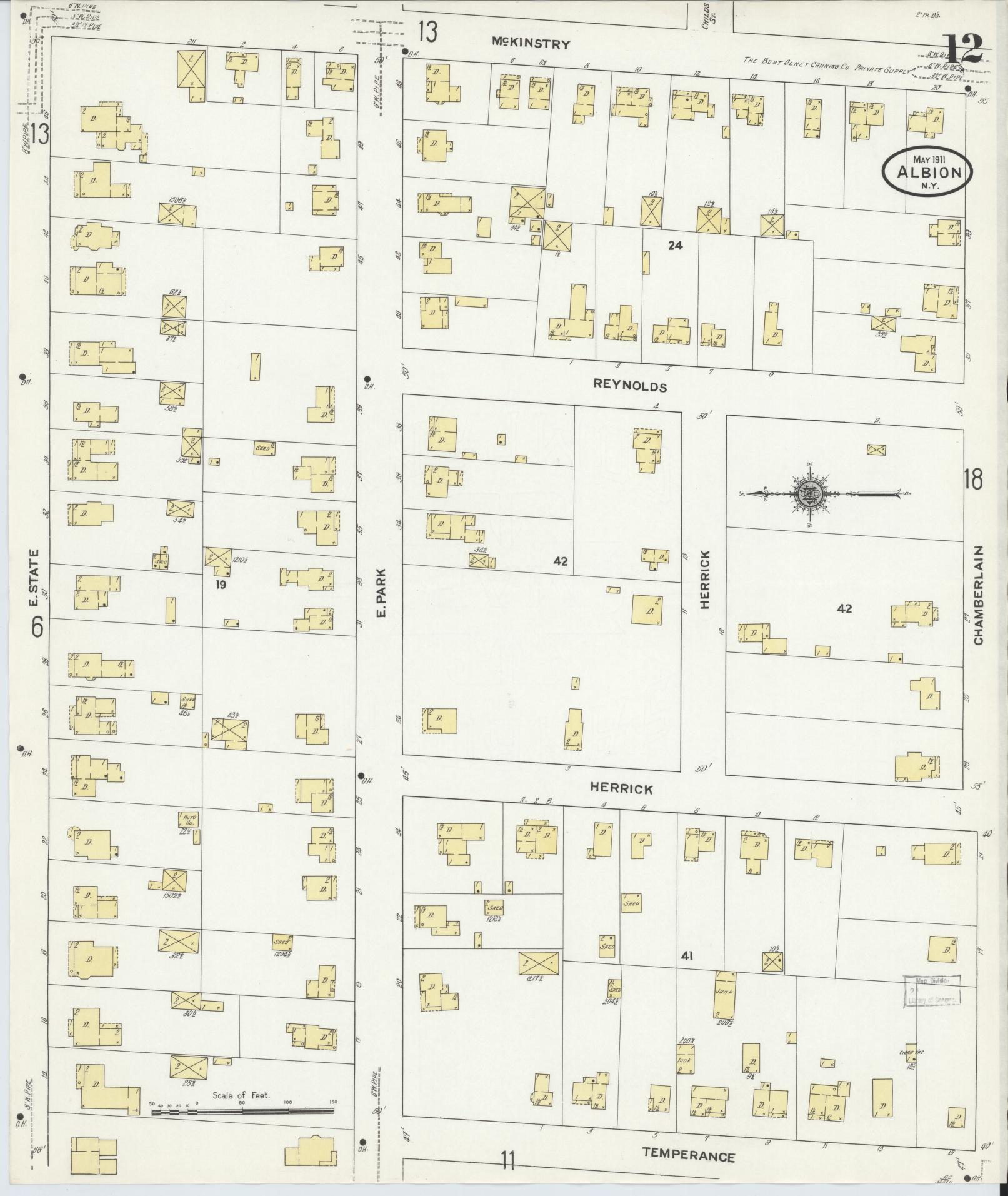 Sanborn Fire Insurance Map from Albion, Orleans County, New York (1911), Sheet #0012 - Complete Map Set gallery image, historic Sanborn map, vintage wall art, New York New York