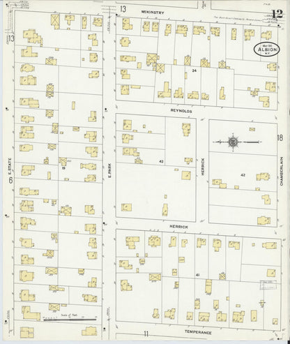 Sanborn Fire Insurance Map from Albion, Orleans County, New York (1911), Sheet #0012 - Complete Map Set gallery image, historic Sanborn map, vintage wall art, New York New York