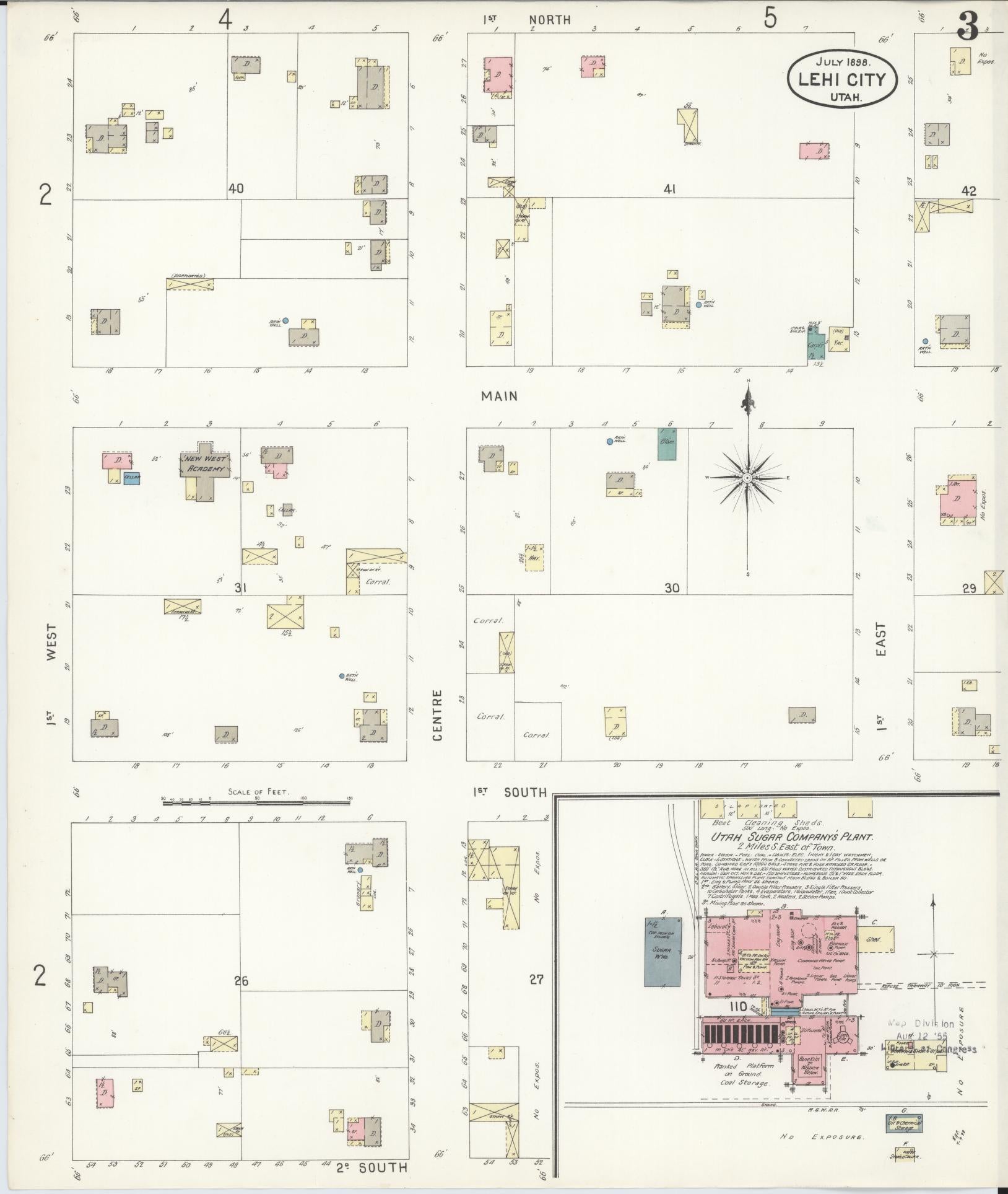 Sanborn Fire Insurance Map from Lehi, Utah County, Utah (1898), Sheet #0003 - Historic Sanborn Fire Insurance Map Print, vintage old map wall art, antique decor, genealogy gift, Lehi Utah map