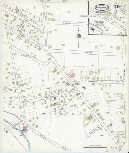 Sanborn Fire Insurance Map from Ridgewood, Bergen County, New Jersey (1916), Sheet #0029 - Complete Map Set gallery image, historic Sanborn map, vintage wall art, New Jersey New Jersey