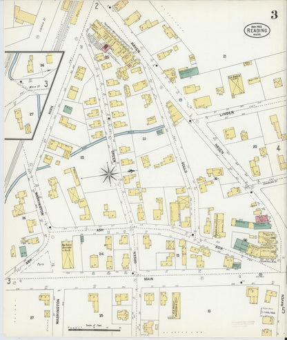 Sanborn Fire Insurance Map from Reading, Middlesex County, Massachusetts (1903), Sheet #0003 - Historic Sanborn Fire Insurance Map Print, vintage old map wall art, antique decor, genealogy gift, Massachusetts Massachusetts map