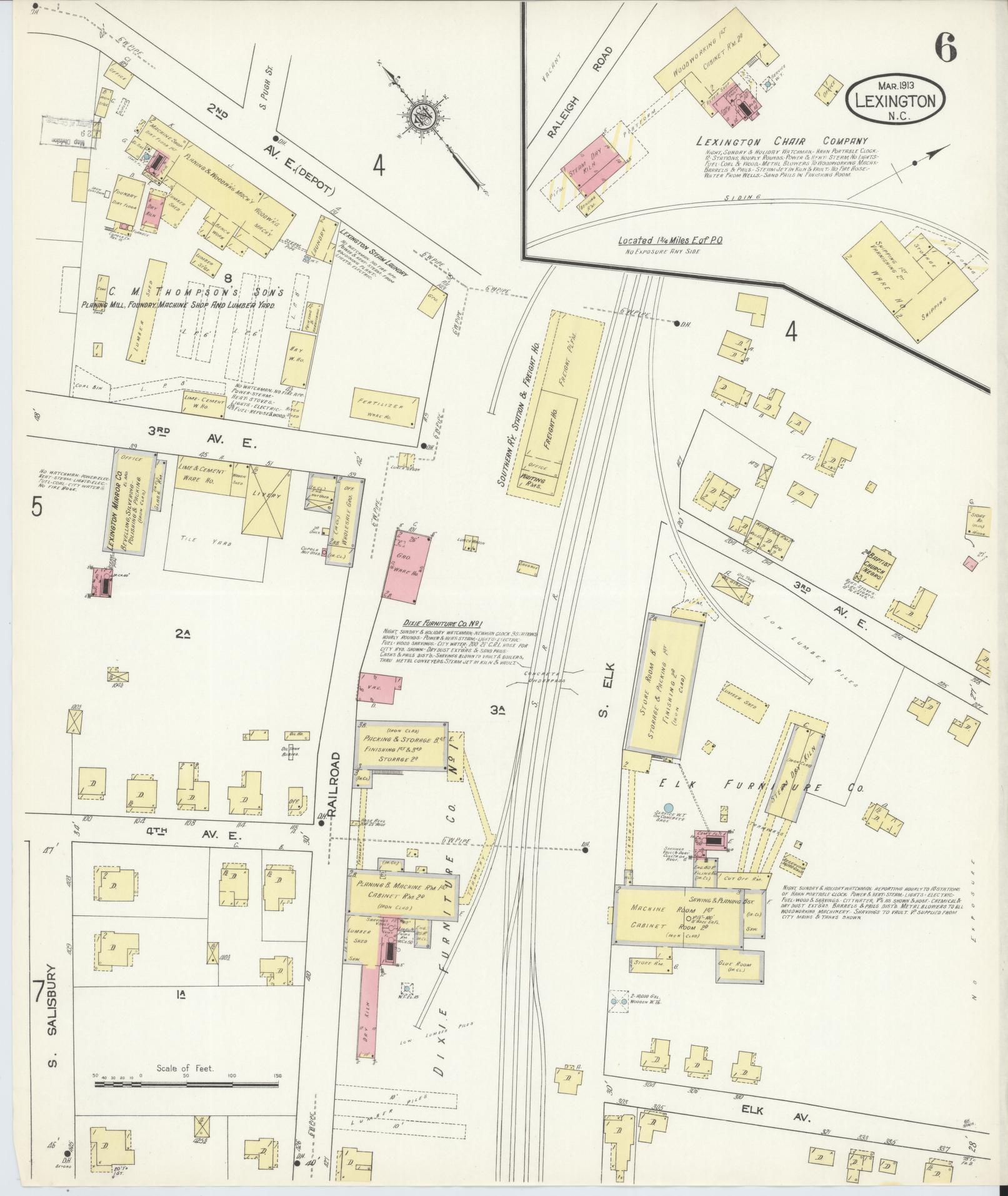Sanborn Fire Insurance Map from Lexington, Davidson County, North Carolina (1913), Sheet #0006 - Historic Sanborn Fire Insurance Map Print, vintage old map wall art, antique decor, genealogy gift, North Carolina North Carolina map