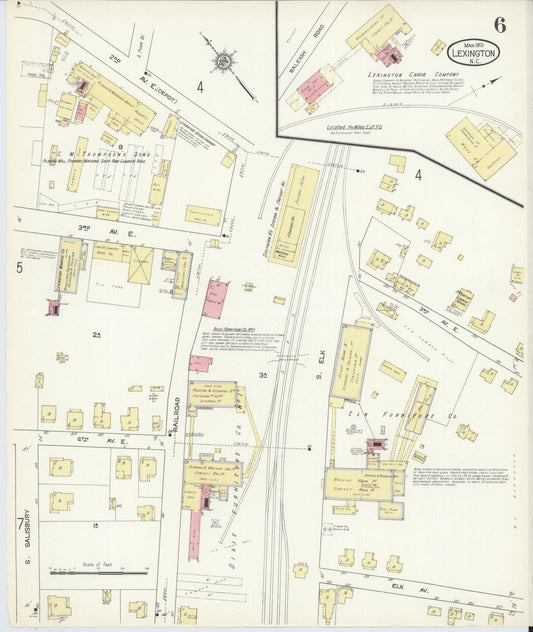 Sanborn Fire Insurance Map from Lexington, Davidson County, North Carolina (1913), Sheet #0006 - Historic Sanborn Fire Insurance Map Print, vintage old map wall art, antique decor, genealogy gift, North Carolina North Carolina map