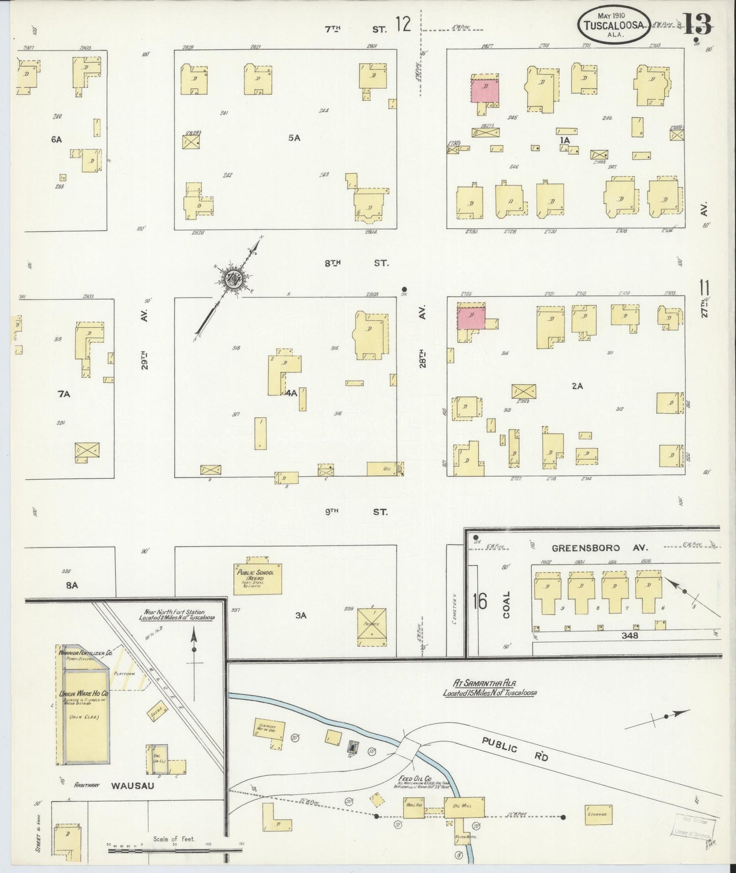 Sanborn Fire Insurance Map from Tuscaloosa, Tuscaloosa County, Alabama (1910), Sheet #0013 - Historic Sanborn Fire Insurance Map Print, vintage old map wall art, antique decor, genealogy gift, Alabama Alabama map