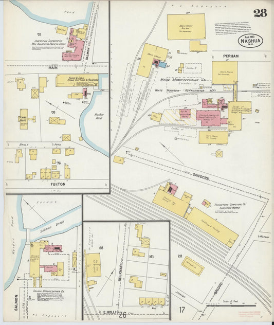 Sanborn Fire Insurance Map from Nashua, Hillsborough County, New Hampshire (1902), Sheet #0028 - Historic Sanborn Fire Insurance Map Print, vintage old map wall art, antique decor, genealogy gift, New Hampshire New Hampshire map