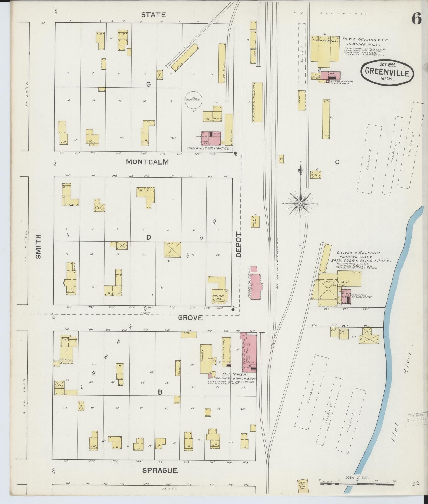 Sanborn Fire Insurance Map from Greenville, Montcalm County, Michigan (1892), Sheet #0006 - Complete Map Set gallery image, historic Sanborn map, vintage wall art, Michigan Michigan